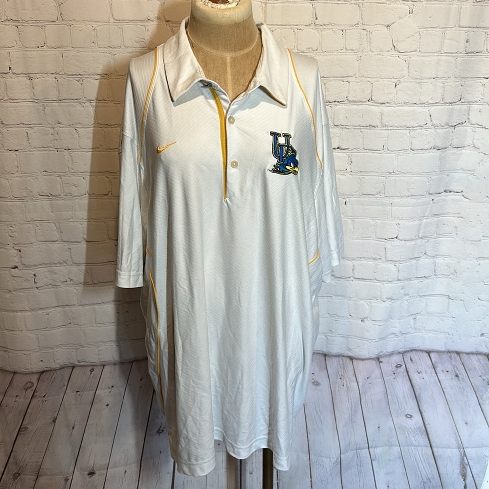 Nike University of Delaware Blue Hens Polo Shirt Men XL white